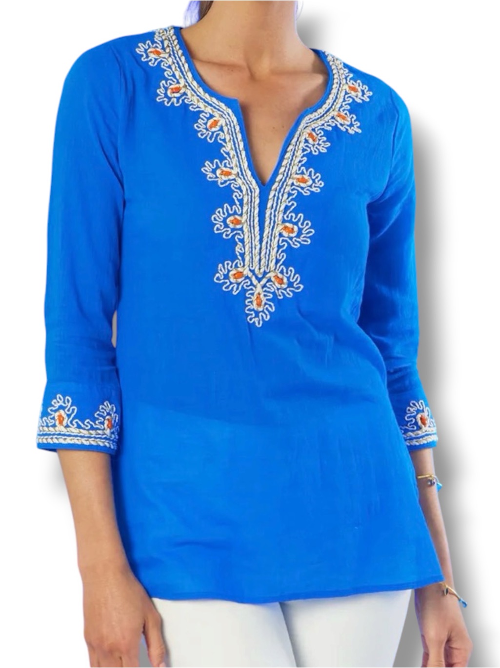 Nicoblu Mallorca Tunic With Coral Embellishment Size 4x Nwt